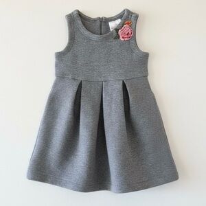 Hanna Andersson Scuba Dress Embroidered Flower Gray Pink Girls 4